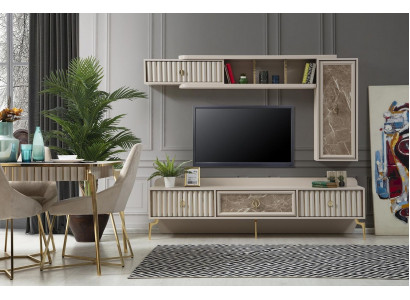 Designer modern living room wall luxury wood shelves living room furniture stylish