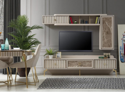 Designer modern living room wall luxury wood shelves living room furniture stylish