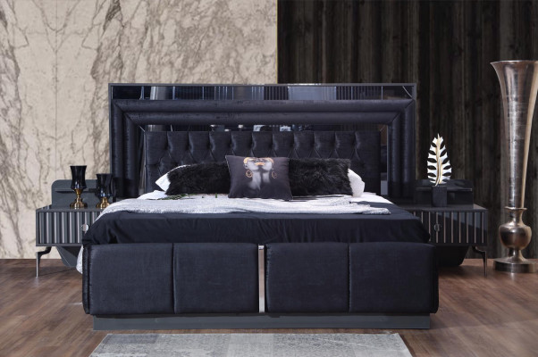 Black luxury Chesterfield double bed modern bed frames wooden furniture