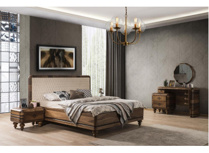 Classic bedroom set luxury brown bed nightstands dressing table