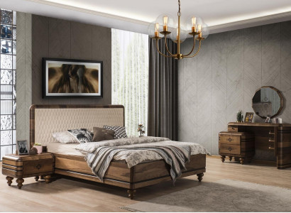 Classic bedroom set luxury brown bed nightstands dressing table