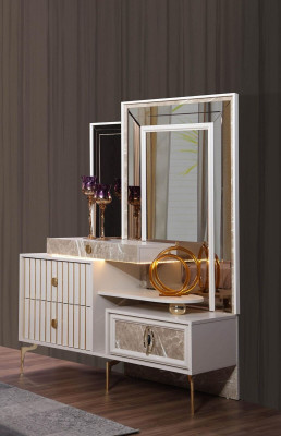 White vanity table bedroom designer wooden console with mirror new