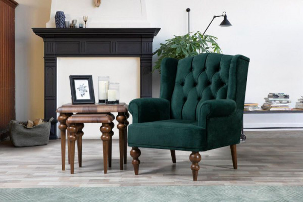 Classic Chesterfield Green Armchair Wingback Armchair Upholstered Single Seater