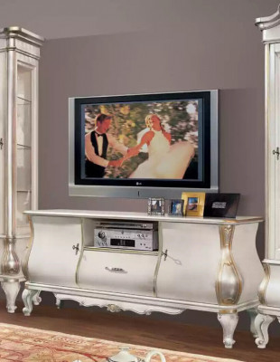 TV stand luxurious classic white wood new in the living room