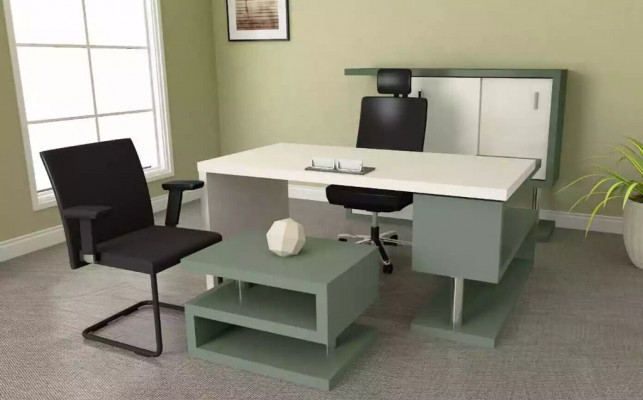 Modern exclusive office furniture wooden desk, filing cabinet, coffee table