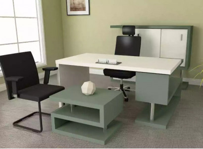 Modern exclusive office furniture wooden desk, filing cabinet, coffee table