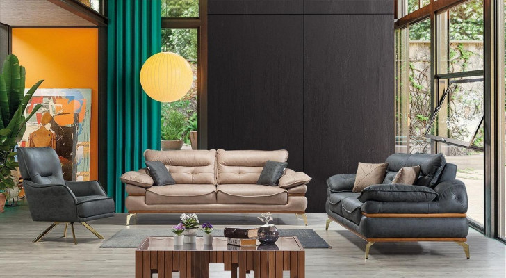 Modern brown sofa in the living room Exclusive 3-seater sofa