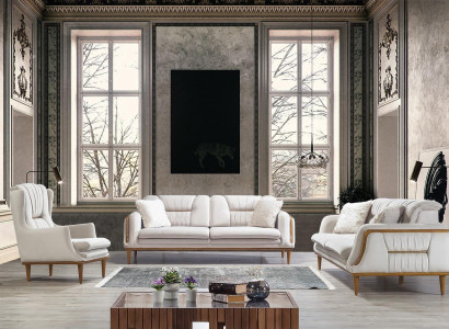 Modern white luxury sofa for living room and 1-seater armchair