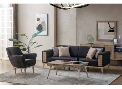 Gray living room set luxury three-seater upholstered armchair style textile furniture