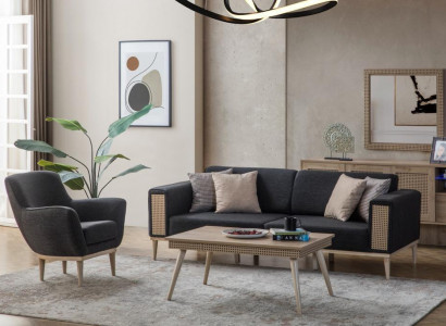 Gray living room set luxury three-seater upholstered armchair style textile furniture