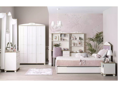 Complete youth bed children's furniture children's room bed wood pink set 8 pcs