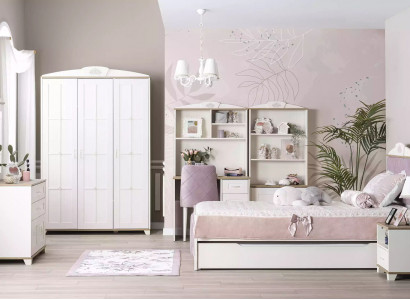 Complete youth bed children's furniture children's room bed wood pink set 8 pcs