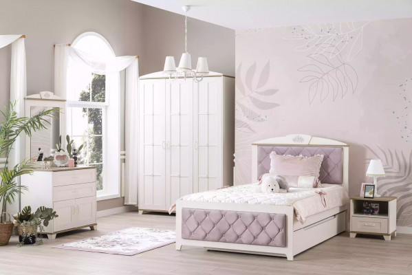 Chesterfield Functional Bed Pull-Out Children's Bed Bed 120 Wood Pink