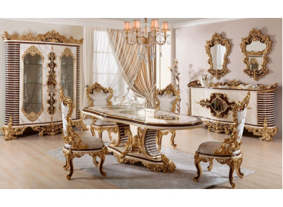 Golden Classic Dining Room Set Dining Table 6x Chairs Sideboard Mirror