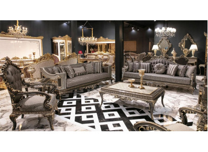 Classic Gray Chesterfield Sofa Set 3+3+1 Seater Coffee Table 4-piece