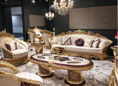 White-Gold Sofa Set Chesterfield 3+1 Seater Coffee Table Set 3-piece Sofa