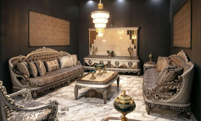 Luxurious sofa set 3+3 coffee table sofa couch modern gray set new