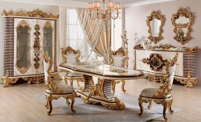 Luxurious dining room set classic dining group wood furniture style design