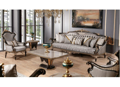 Chesterfield sofa set 3+1 seater coffee table sofa set 3-piece gray