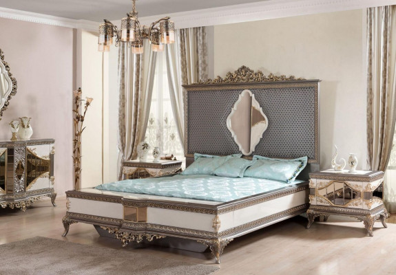 Classic grey bedroom luxury set double bed 2x nightstands
