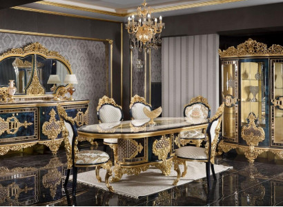 Stylish Black-Gold Dining Room Set Luxury Suite Sideboard Dining Table