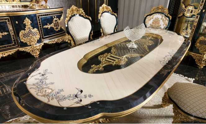 Stylish Black-Gold Dining Room Set Luxury Suite Sideboard Dining Table