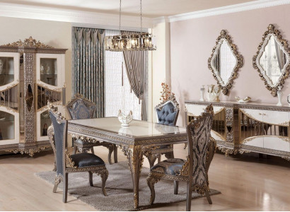 White-Taupe Dining Room Set Dining Table Dining Chairs Sideboard Mirror
