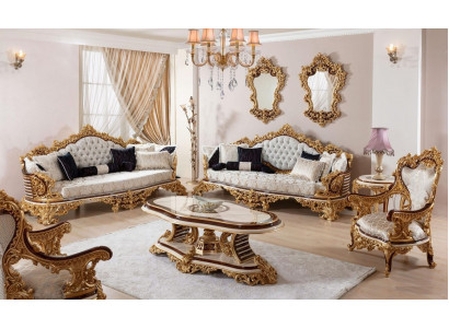 White-Gold Chesterfield Sofa Set 3+3+1 Seater Couch Armchair 3-piece