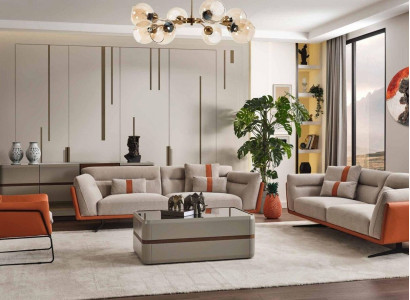 Couch set Sofa set Complete upholstered sofa Orange fabric sofa