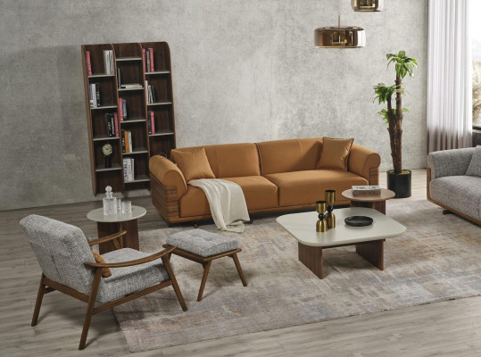 Sofa Set Complete Upholstered Sofa Brown Three-Seater Armchair Modern 3-Piece Set