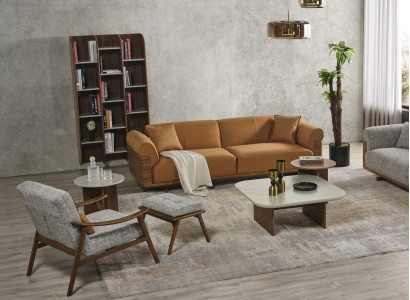 Sofa Set Complete Upholstered Sofa Brown Three-Seater Armchair Modern 3-Piece Set
