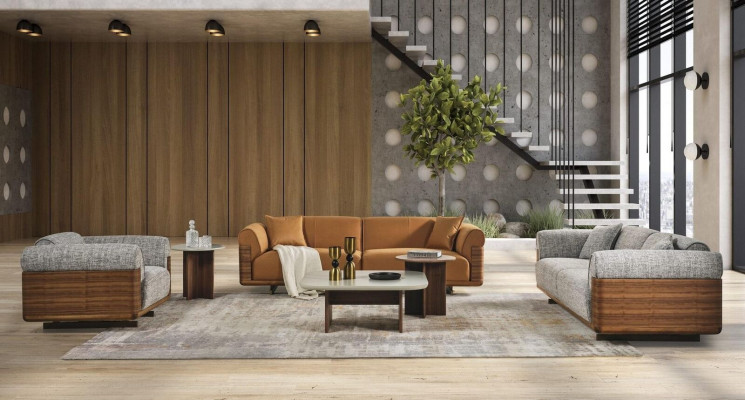 Couch set Sofa set Complete upholstered sofa Brown fabric Fabric sofa
