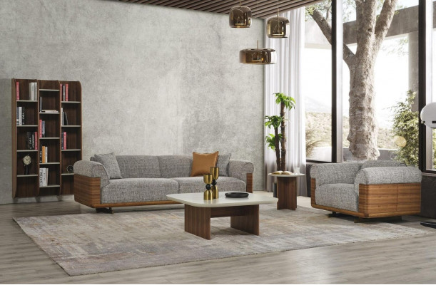 Couch Grey Upholstered Sofa Complete Three-Seater Armchair Modern 2-piece Sofas