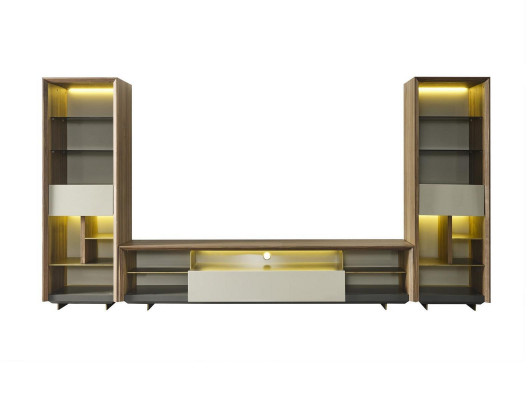 Wall unit RTV lowboard TV stand sideboard cabinet 3-piece wood brown