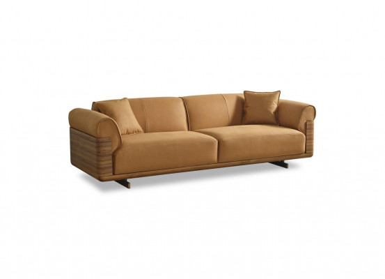 Sofa three-seater 3-seater upholstered sofa brown fabric polyester couch modern