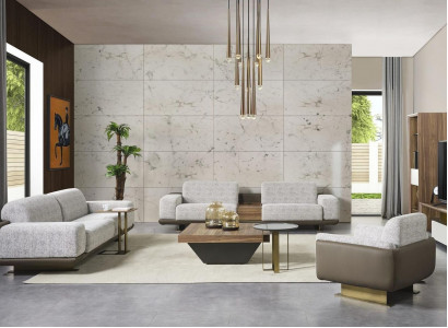 3-piece Group Couches Complete Upholstered Sofa Gray Fabric Sofa Set