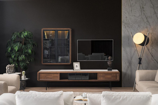 Group RTV Lowboard TV Stand Sideboard Cabinet 2-piece Wood Brown Shelf