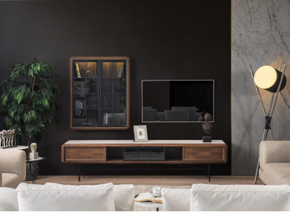 Group RTV Lowboard TV Stand Sideboard Cabinet 2-piece Wood Brown Shelf