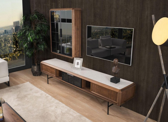 Group RTV Lowboard TV Stand Sideboard Cabinet 2-piece Wood Brown Shelf