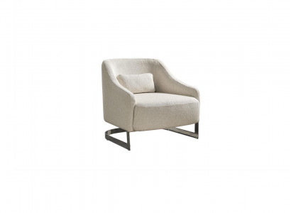 Modern armchair, wingback chair, seat, polyester, white fabric, living room