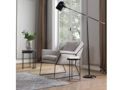 Armchair Single-Seater Fabric Wingback Chair Polyester Gray Living Room