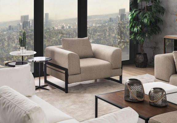 Armchair One-Seater Fabric Wingback Chair Polyester Gray New Living Room
