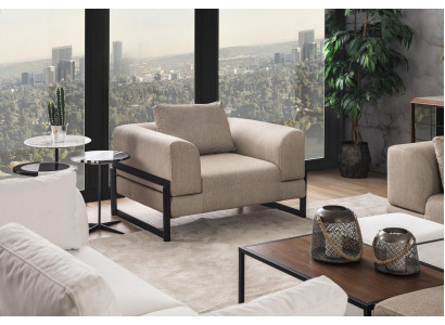 Armchair One-Seater Fabric Wingback Chair Polyester Gray New Living Room