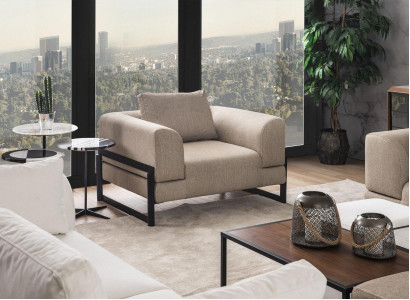 Armchair One-Seater Fabric Wingback Chair Polyester Gray New Living Room