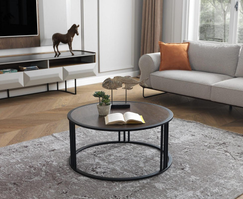 Living room coffee table side table stainless steel furniture black round