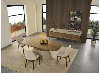 Complete dining area dining group dining table set 8-piece dining room brown wood new