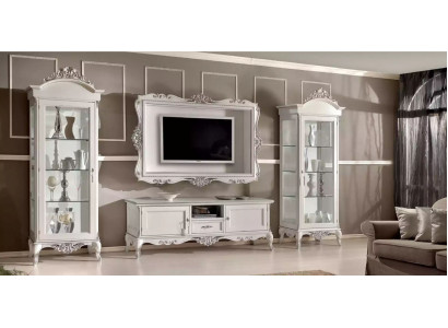 Living room wall unit Lowboard 2x Display Cabinet TV Frame 4-piece Set Classic Style White