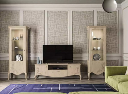 Living room RTV display cabinet sideboard shelf luxury living room beige set 3-piece.