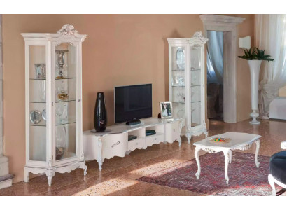 White living room wall unit luxury furniture TV stand 2x display cabinets coffee table
