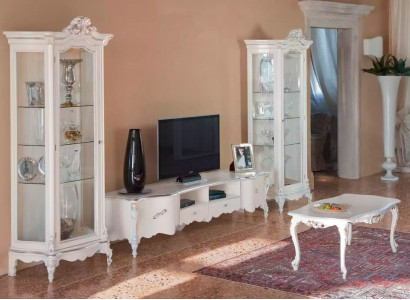 White living room wall unit luxury furniture TV stand 2x display cabinets coffee table